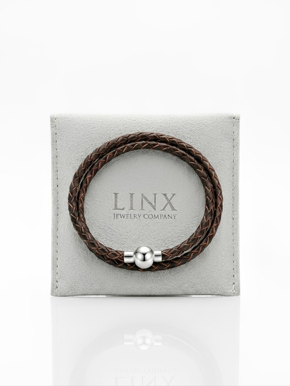 Linx Double Vintage Brown Leather Braided Cord Bracelet with Magnetic Clasp